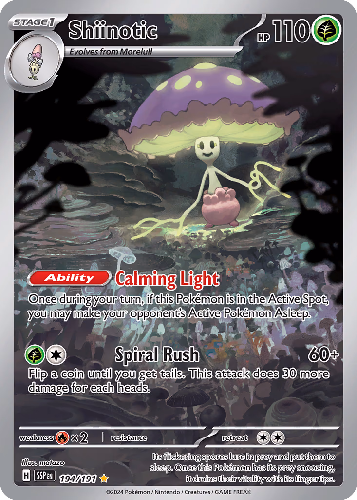 Shiinotic Pokemon card (194/191, Surging Sparks)
