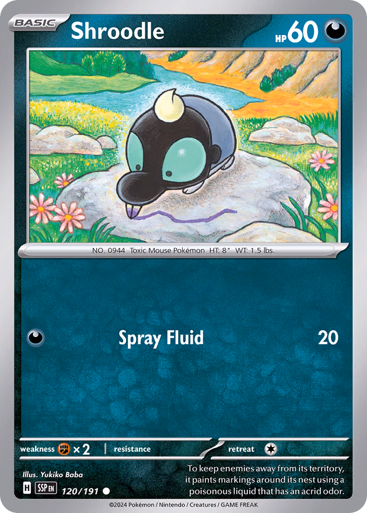 Shroodle Pokemon card (120/191, Surging Sparks)