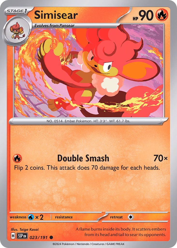 Simisear Pokemon card (023/191, Surging Sparks)
