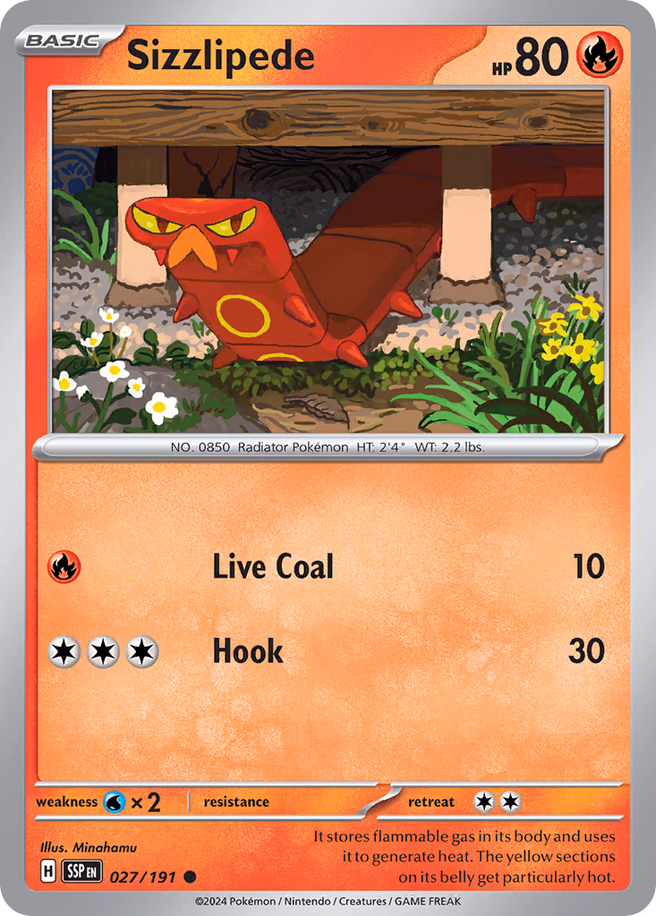 Sizzlipede Pokemon card (027/191, Surging Sparks)