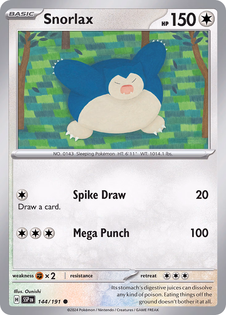 Snorlax Pokemon card (144/191, Surging Sparks)