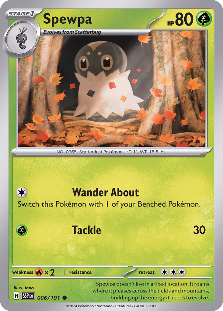 Spewpa Pokemon card (006/191, Surging Sparks)