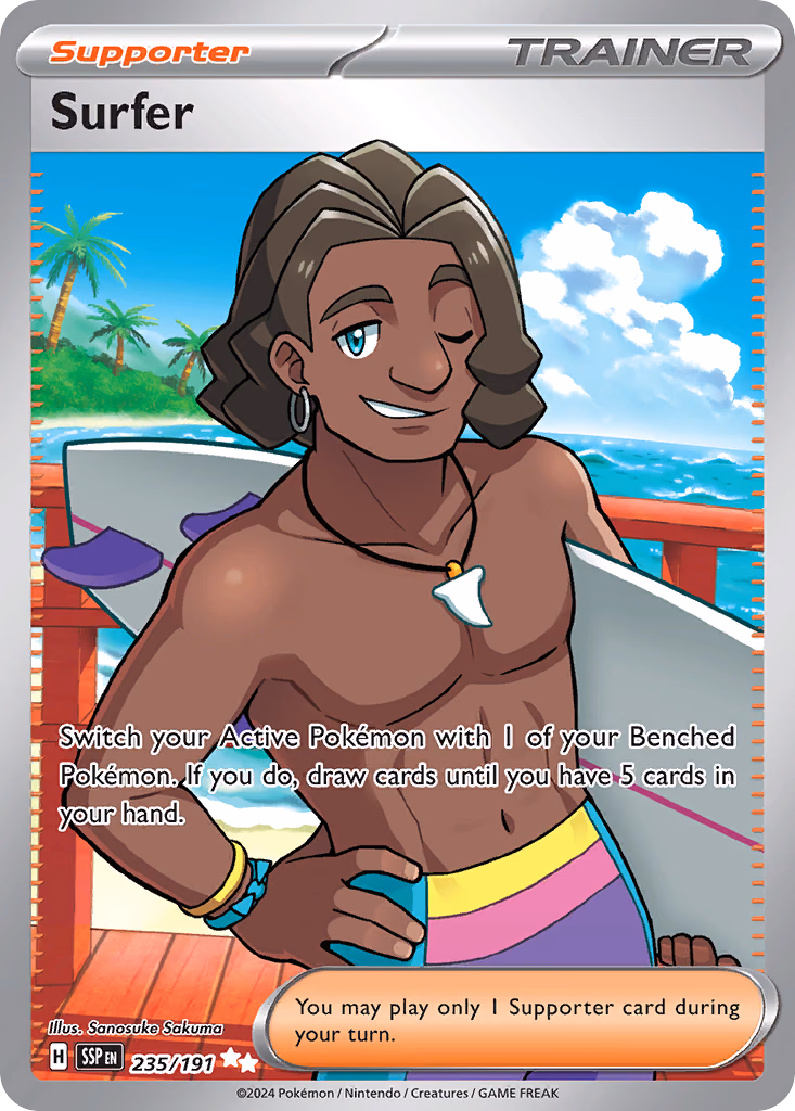Surfer Pokemon card (235/191, Surging Sparks)