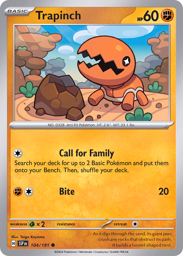 Trapinch Pokemon card (104/191, Surging Sparks)