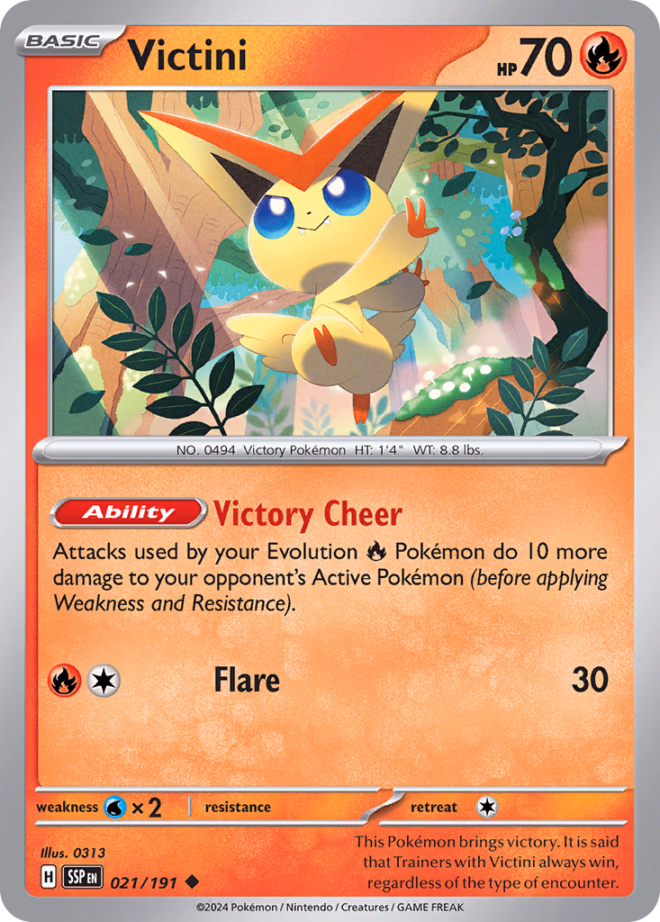 Victini Pokemon card (021/191, Surging Sparks)
