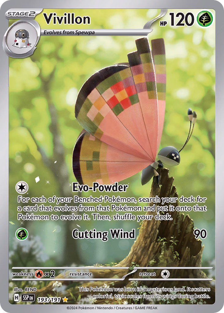Vivillon Pokemon card (193/191, Surging Sparks)