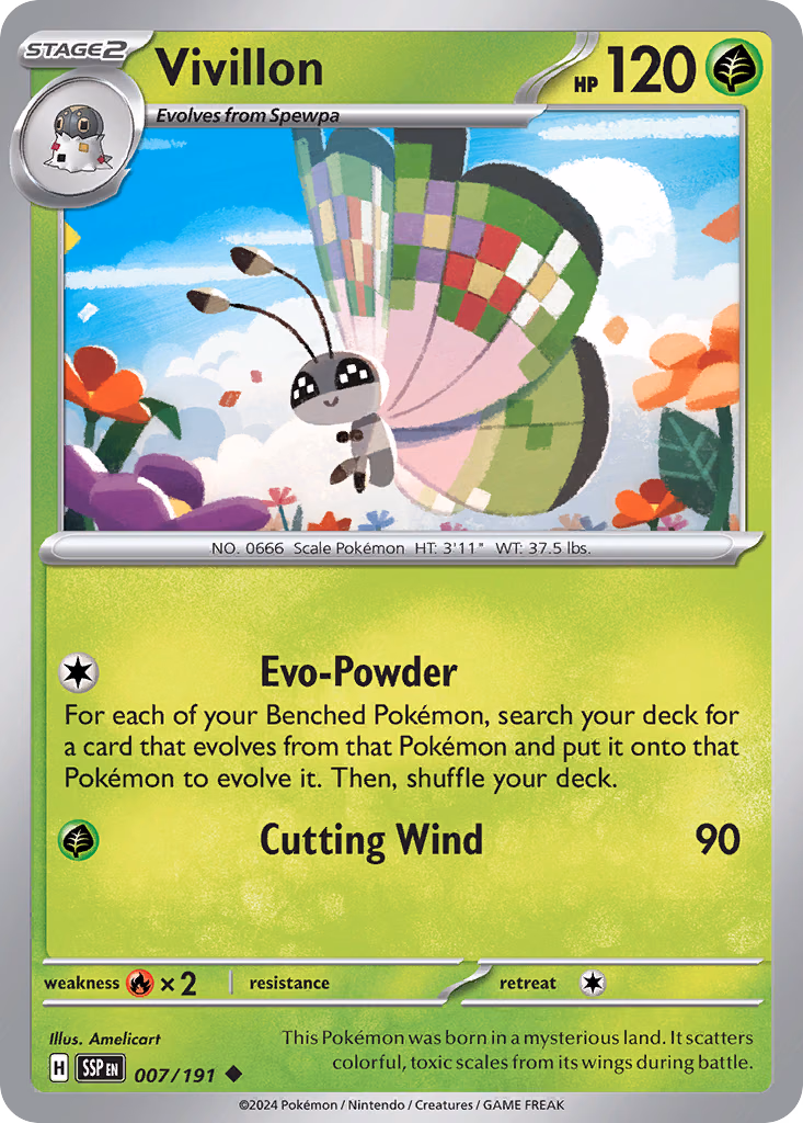 Vivillon Pokemon card (007/191, Surging Sparks)