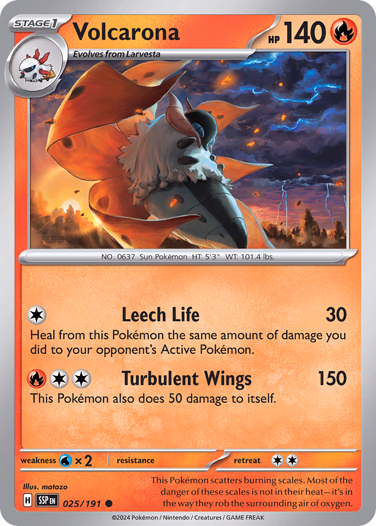 Volcarona Pokemon card (025/191, Surging Sparks)