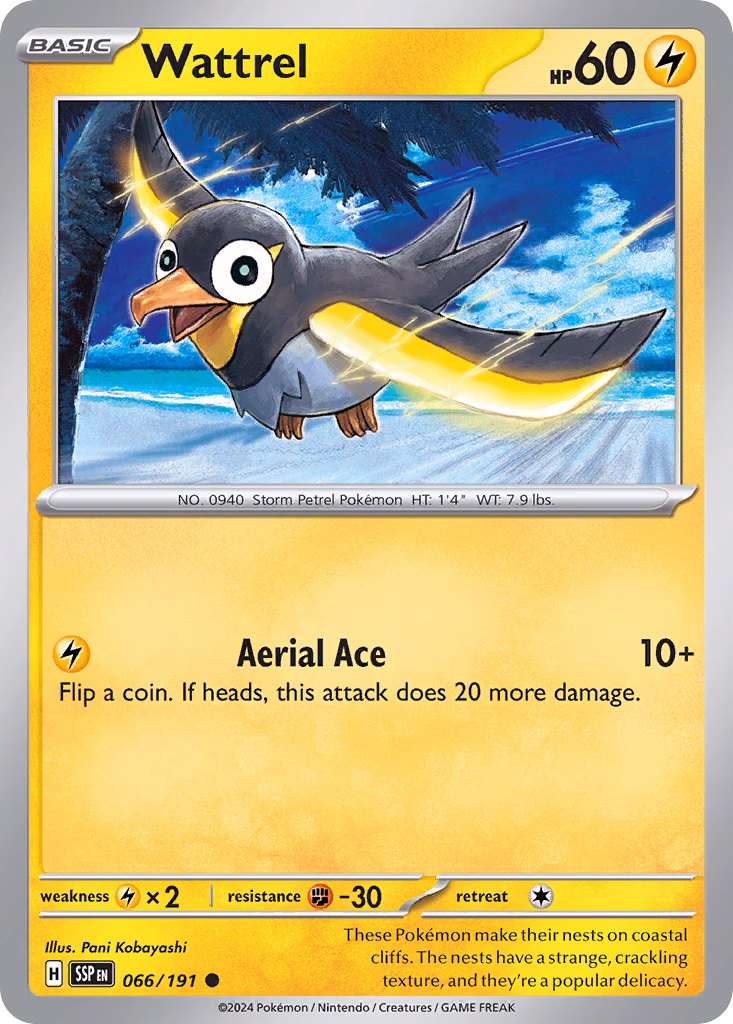 Wattrel Pokemon card (066/191, Surging Sparks)