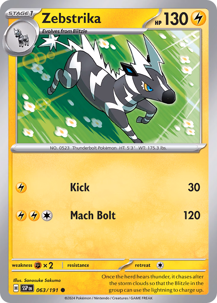 Zebstrika Pokemon card (063/191, Surging Sparks)