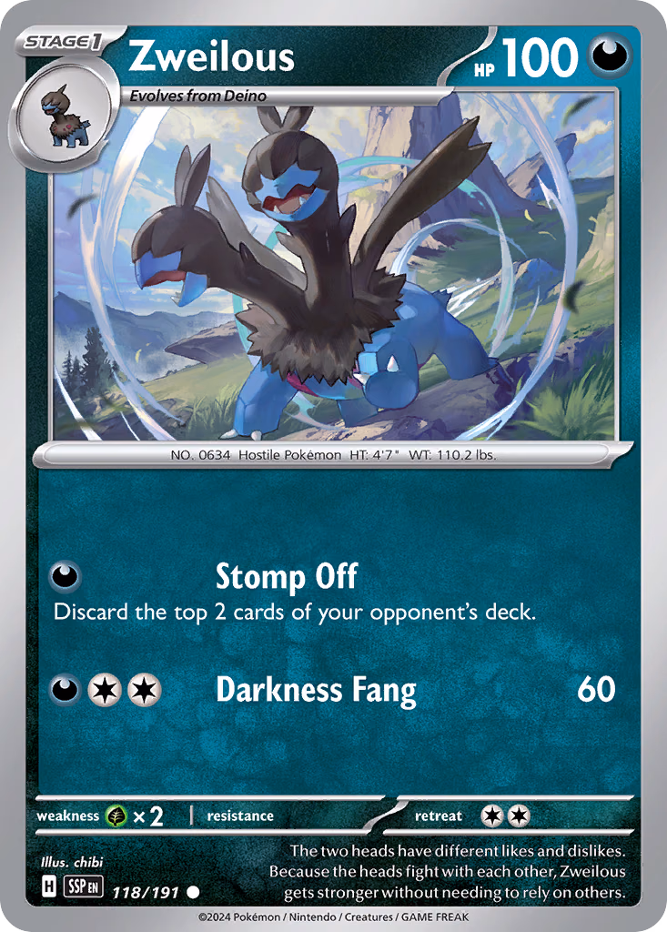 Zweilous Pokemon card (118/191, Surging Sparks)