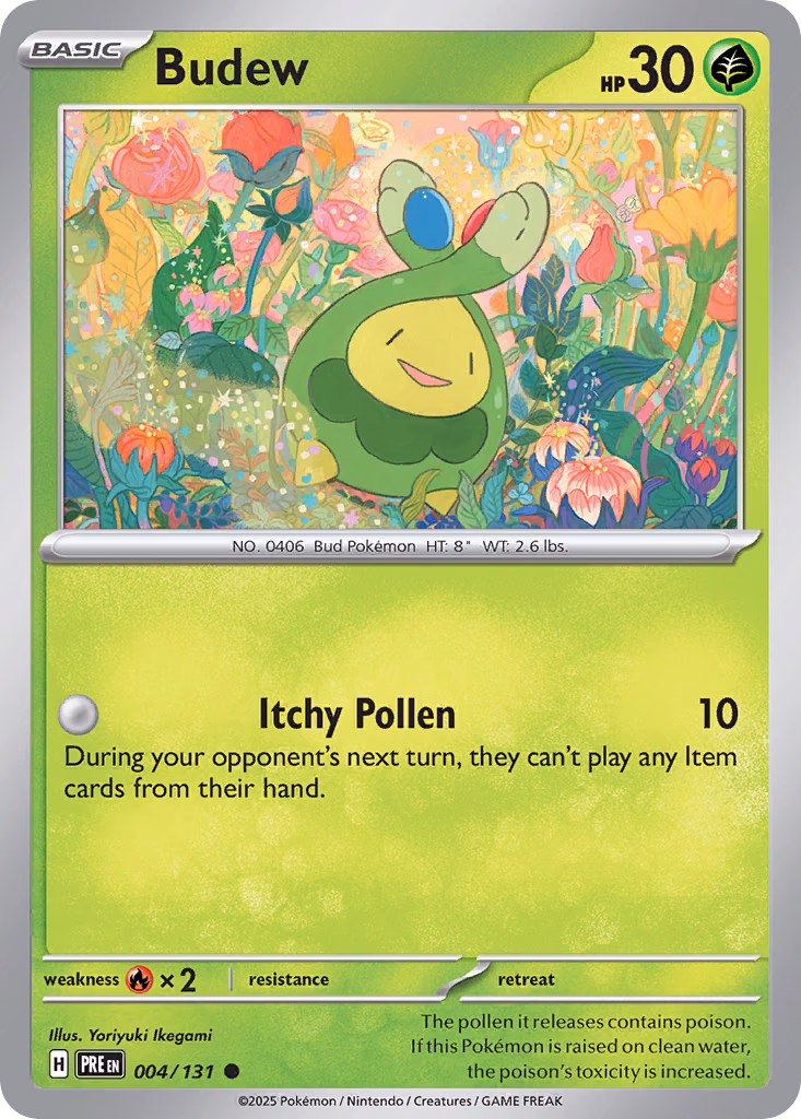 Budew Pokemon card (004/131, Prismatic Evolutions)