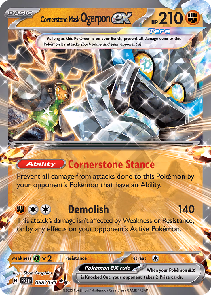 Cornerstone Mask Ogerpon ex Pokemon card (058/131, Prismatic Evolutions)