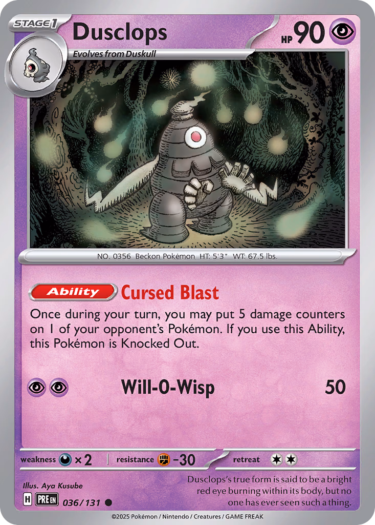 Dusclops Pokemon card (036/131, Prismatic Evolutions)