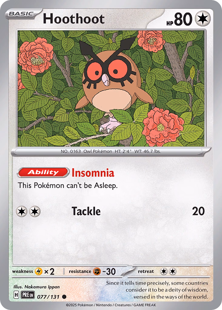 Hoothoot Pokemon card (077/131, Prismatic Evolutions)
