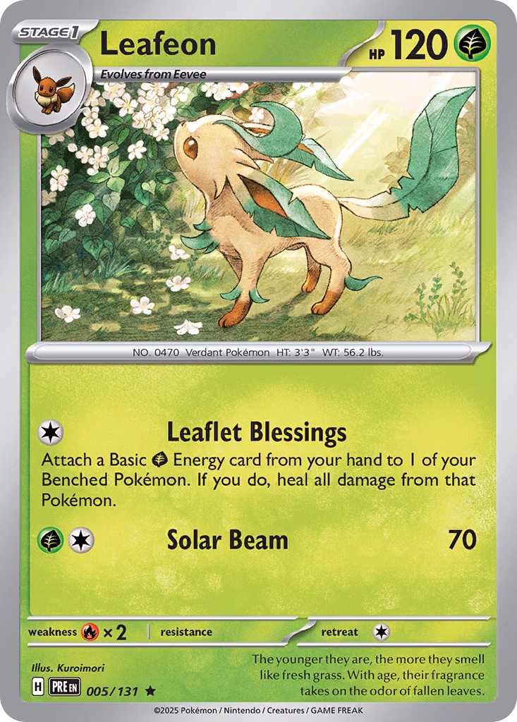 Leafeon Pokemon card (005/131, Prismatic Evolutions)