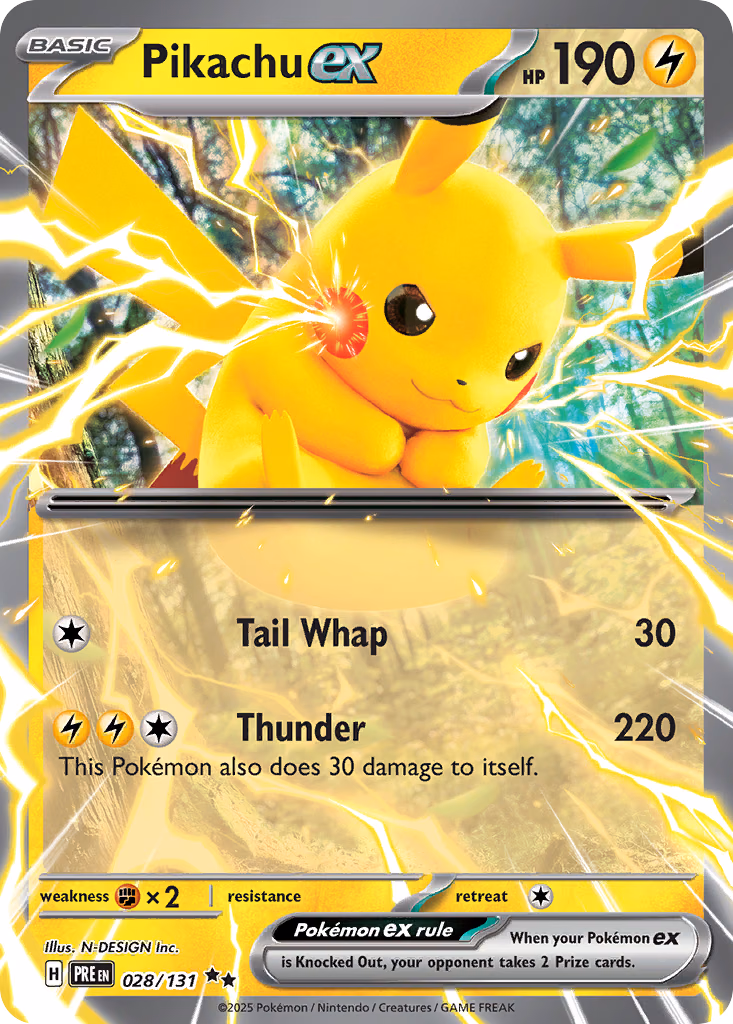 Pikachu ex Pokemon card (028/131, Prismatic Evolutions)
