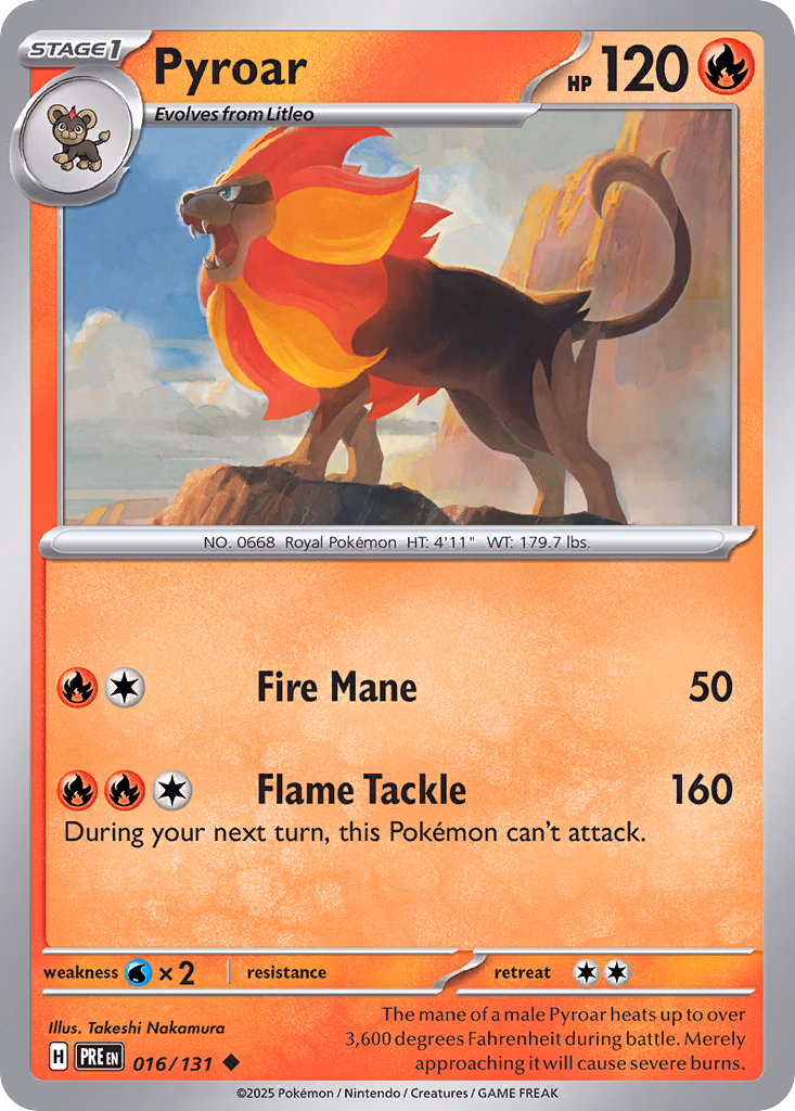 Pyroar Pokemon card (016/131, Prismatic Evolutions)