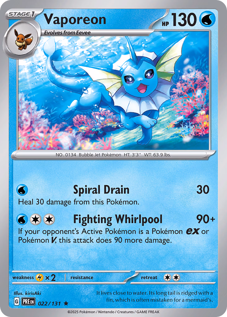 Vaporeon Pokemon card (022/131, Prismatic Evolutions)