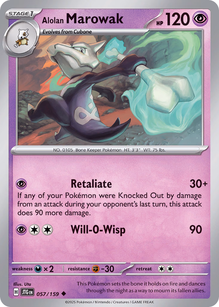 Alolan Marowak Pokemon card (057/159, Journey Together)