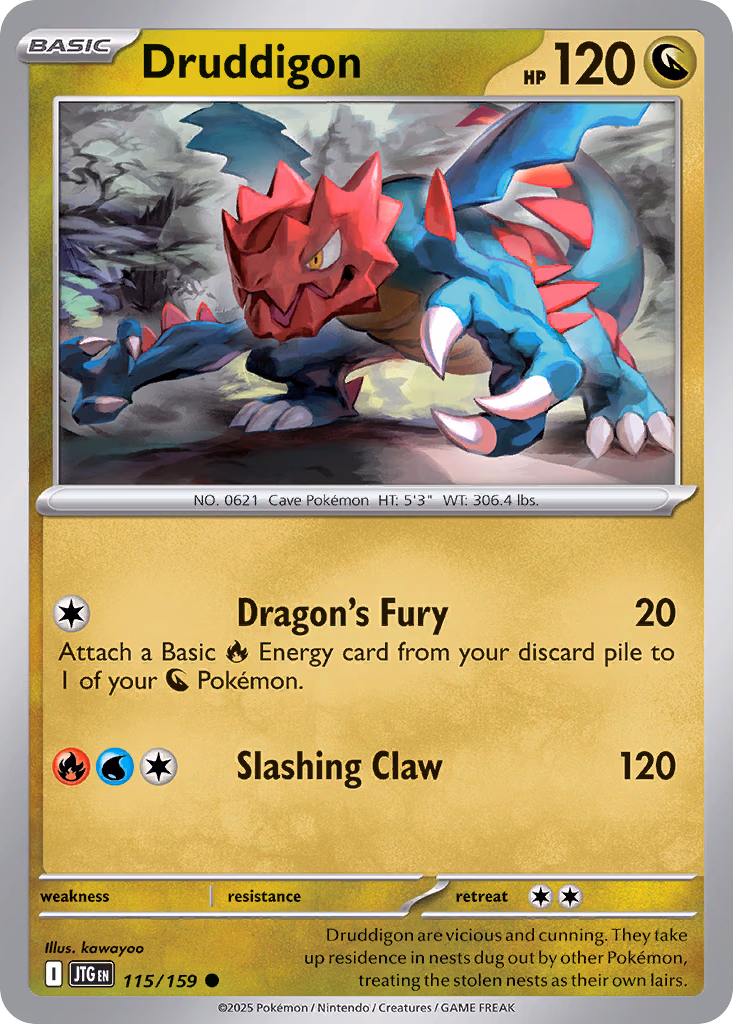 Druddigon Pokemon card (115/159, Journey Together)