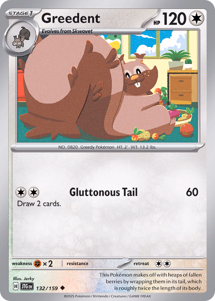 Greedent Pokemon card (132/159, Journey Together)