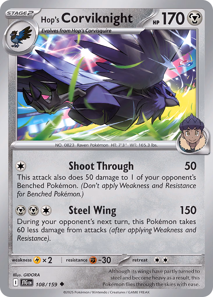 Hop's Corviknight Pokemon card (108/159, Journey Together)