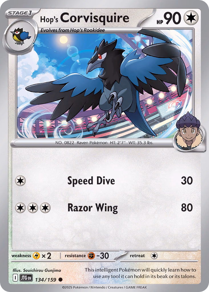 Hop's Corvisquire Pokemon card (134/159, Journey Together)