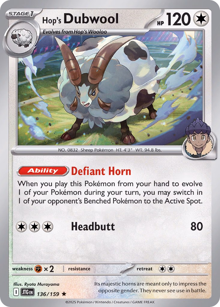 Hop's Dubwool Pokemon card (136/159, Journey Together)