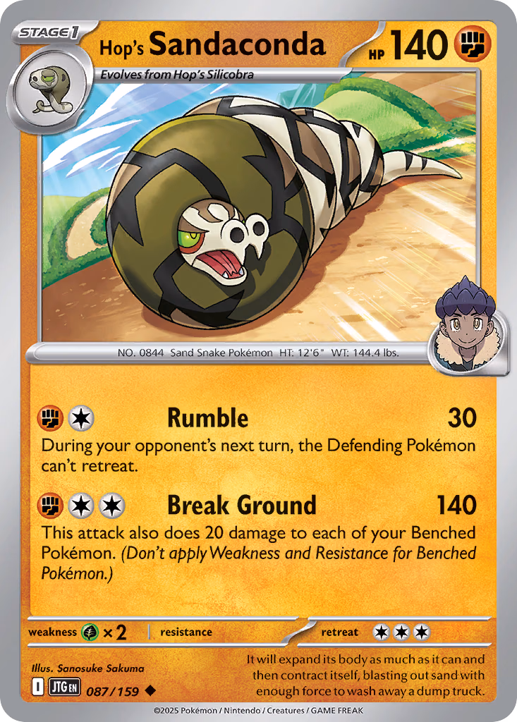 Hop's Sandaconda Pokemon card (087/159, Journey Together)