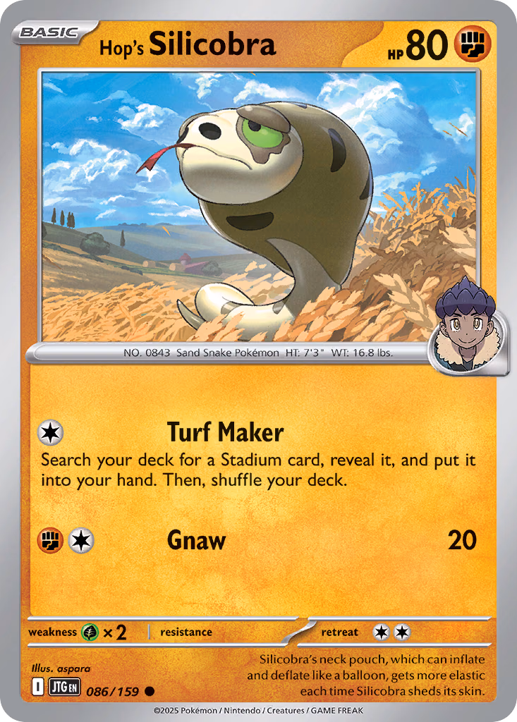 Hop's Silicobra Pokemon card (086/159, Journey Together)