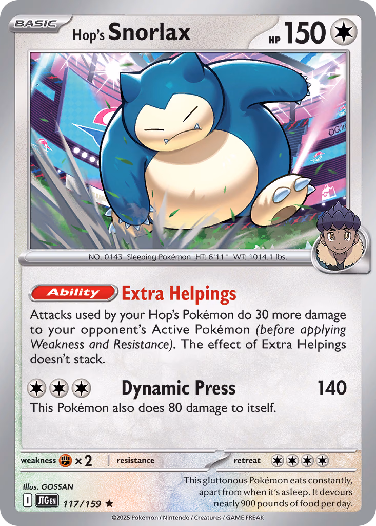 Hop's Snorlax Pokemon card (117/159, Journey Together)
