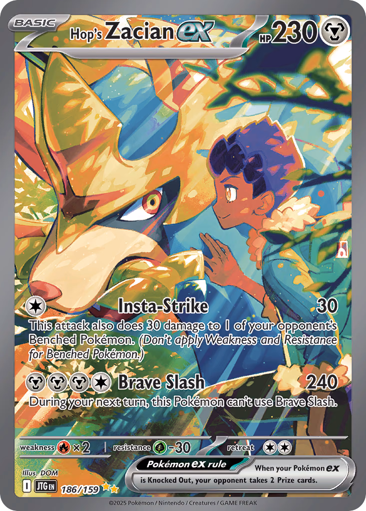 Hop's Zacian ex Pokemon card (186/159, Journey Together)