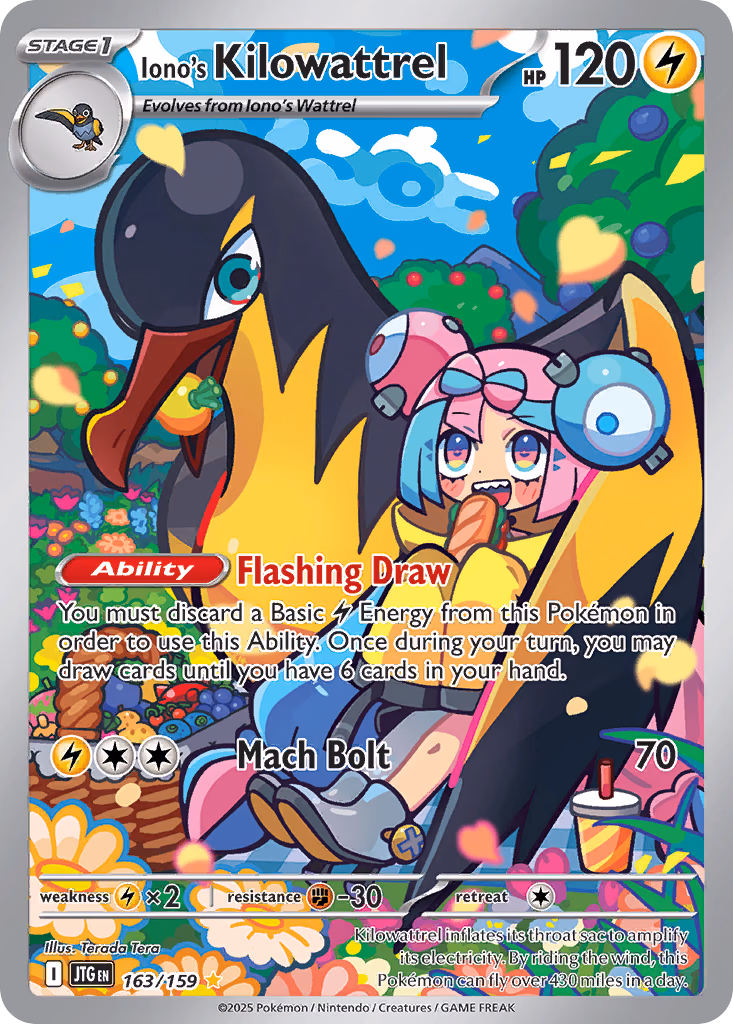 Iono's Kilowattrel Pokemon card (163/159, Journey Together)
