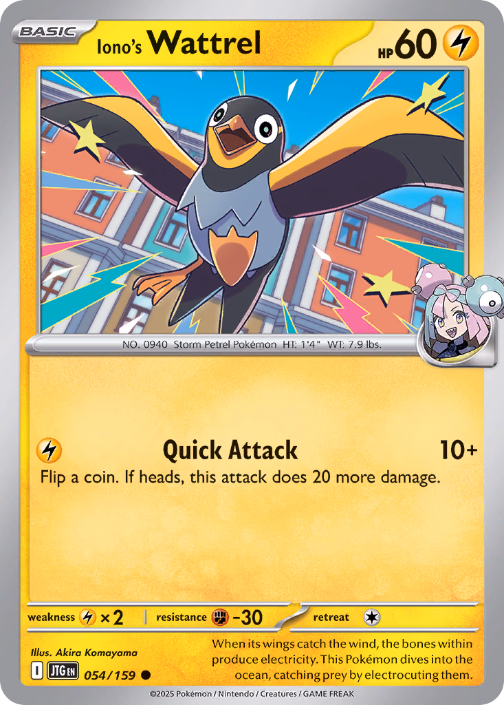 Iono's Wattrel Pokemon card (054/159, Journey Together)