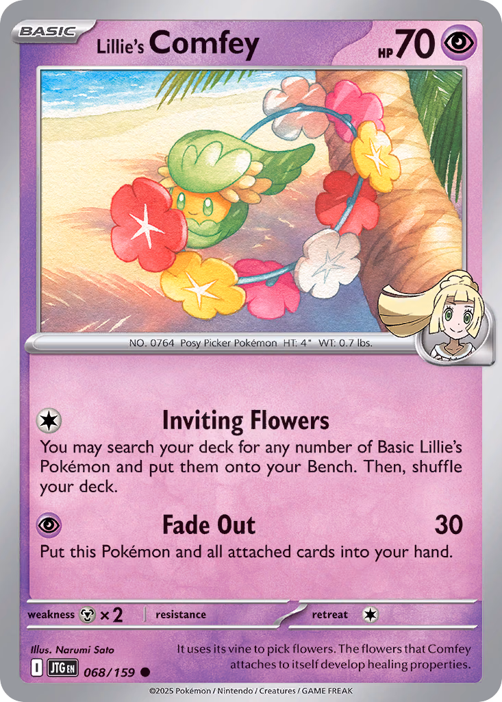Lillie's Comfey Pokemon card (068/159, Journey Together)