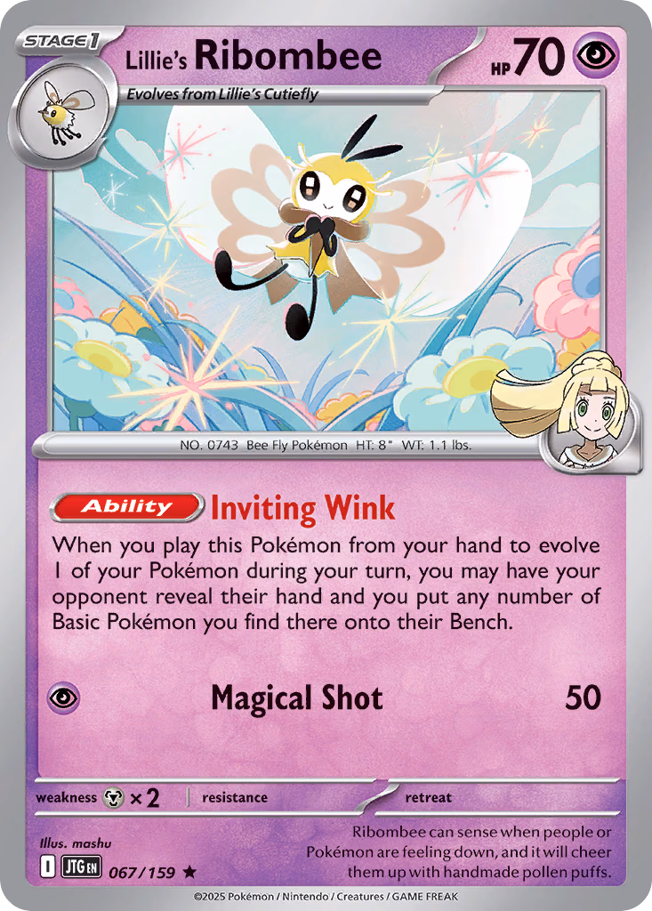 Lillie's Ribombee Pokemon card (067/159, Journey Together)
