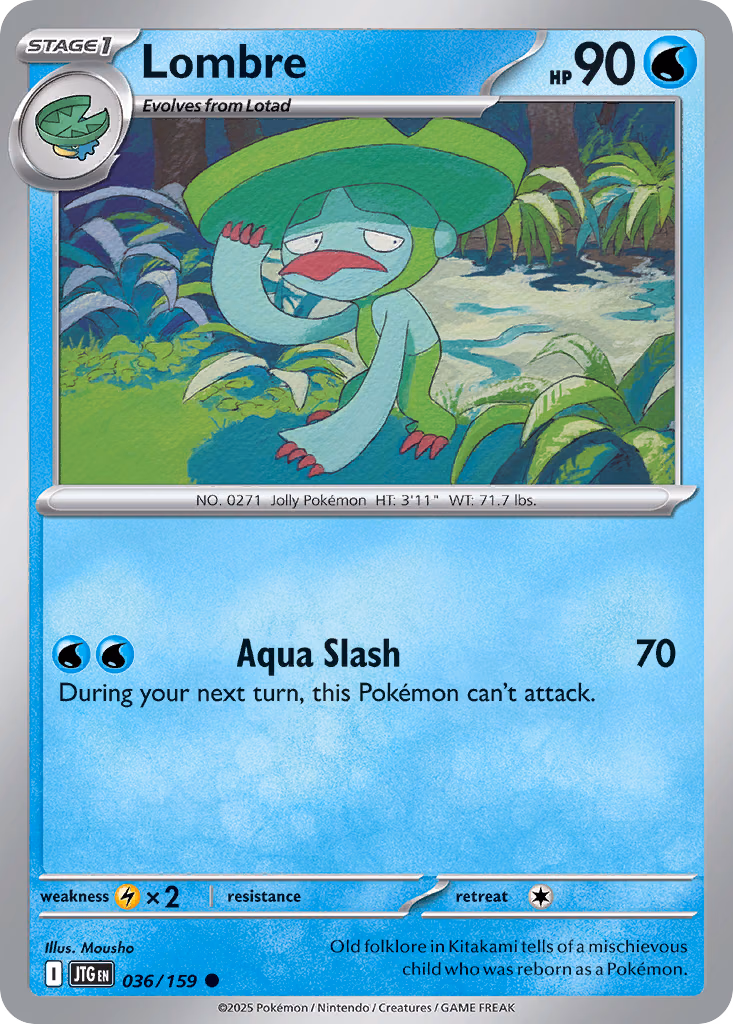 Lombre Pokemon card (036/159, Journey Together)