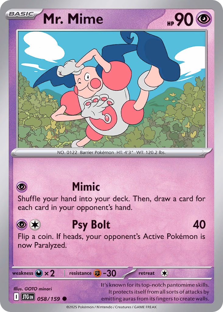 Mr. Mime Pokemon card (058/159, Journey Together)