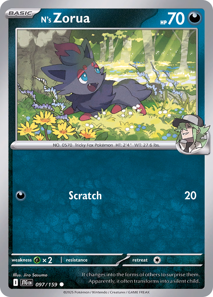 N's Zorua Pokemon card (097/159, Journey Together)