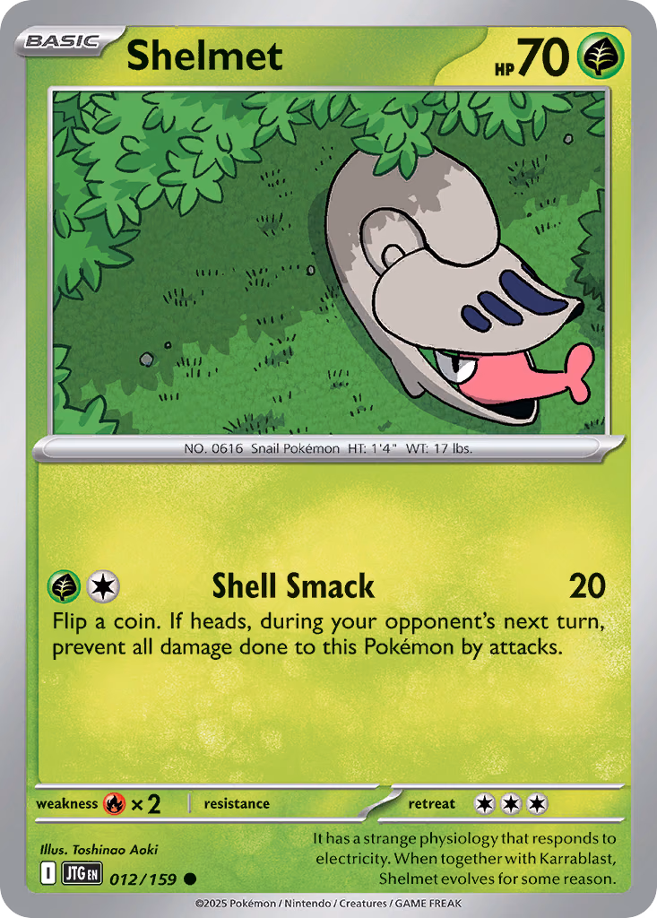 Shelmet Pokemon card (012/159, Journey Together)