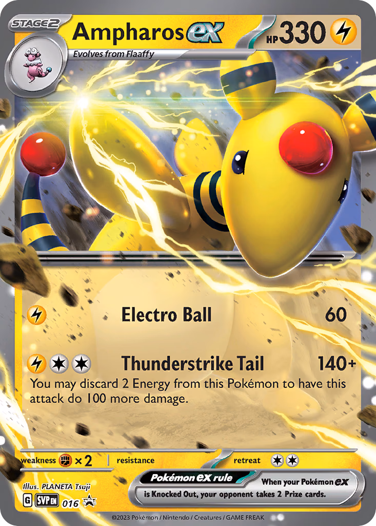 Ampharos ex Pokemon card (016, Scarlet & Violet Black Star Promos)