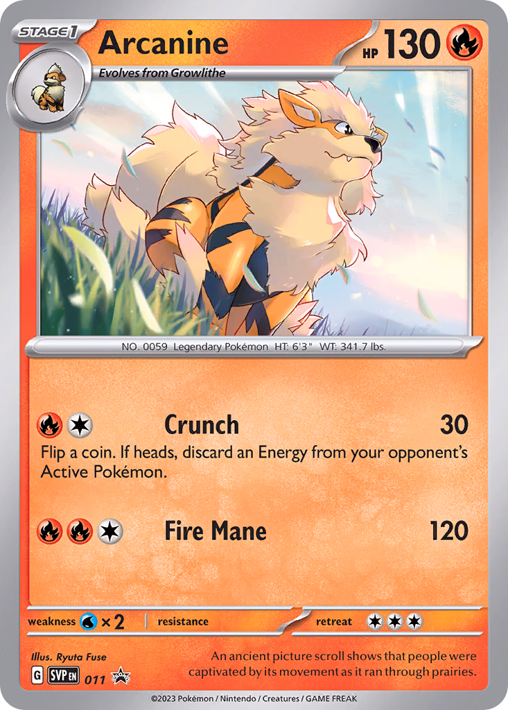 Arcanine Pokemon card (011, Scarlet & Violet Black Star Promos)