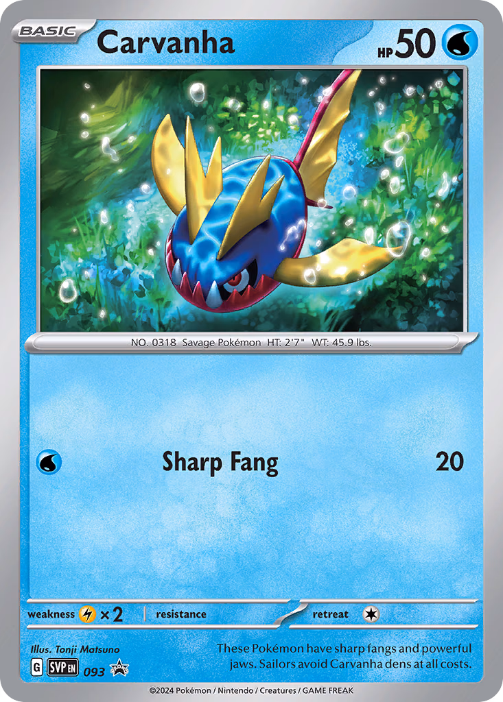 Carvanha Pokemon card (093, Scarlet & Violet Black Star Promos)