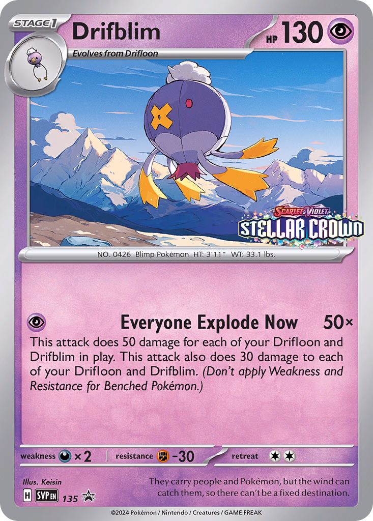 Drifblim Pokemon card (135, Scarlet & Violet Black Star Promos)