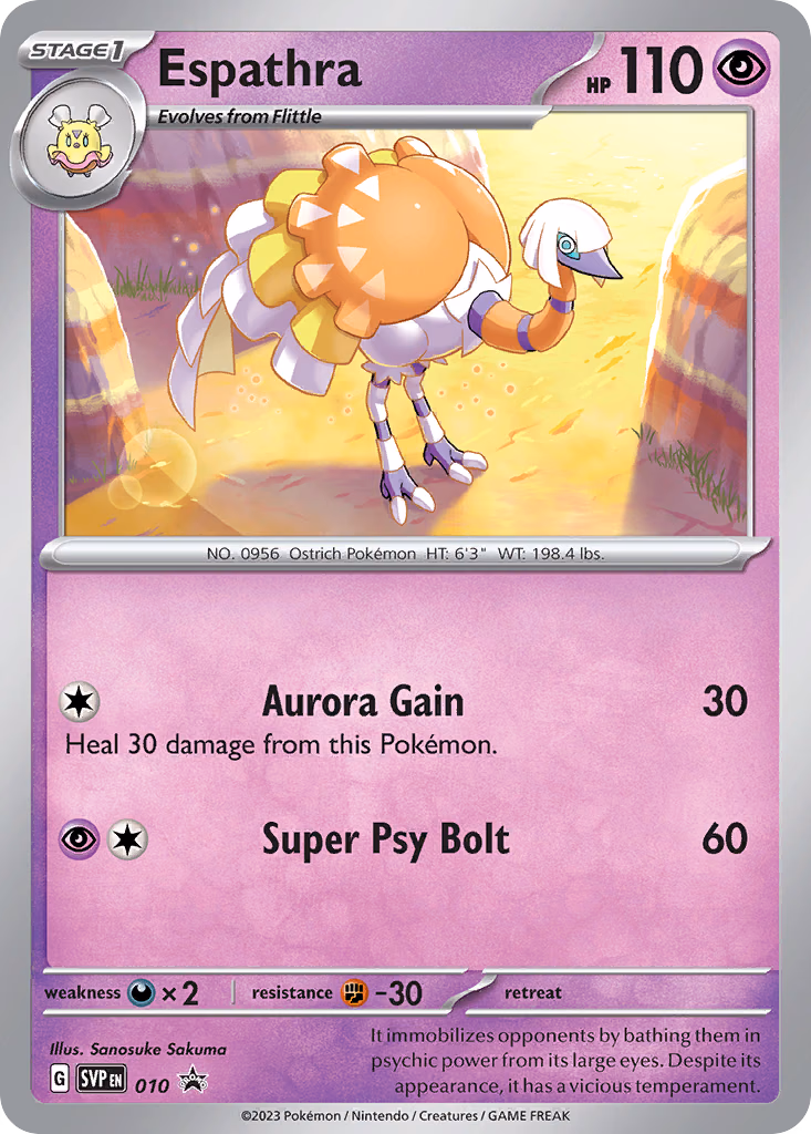 Espathra Pokemon card (010, Scarlet & Violet Black Star Promos)