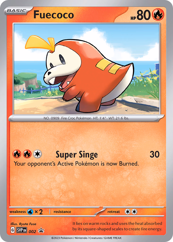 Fuecoco Pokemon card (002, Scarlet & Violet Black Star Promos)