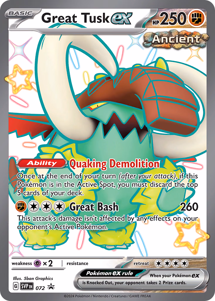 Great Tusk ex Pokemon card (072, Scarlet & Violet Black Star Promos)