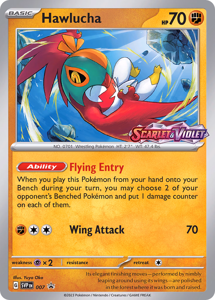 Hawlucha Pokemon card (007, Scarlet & Violet Black Star Promos)