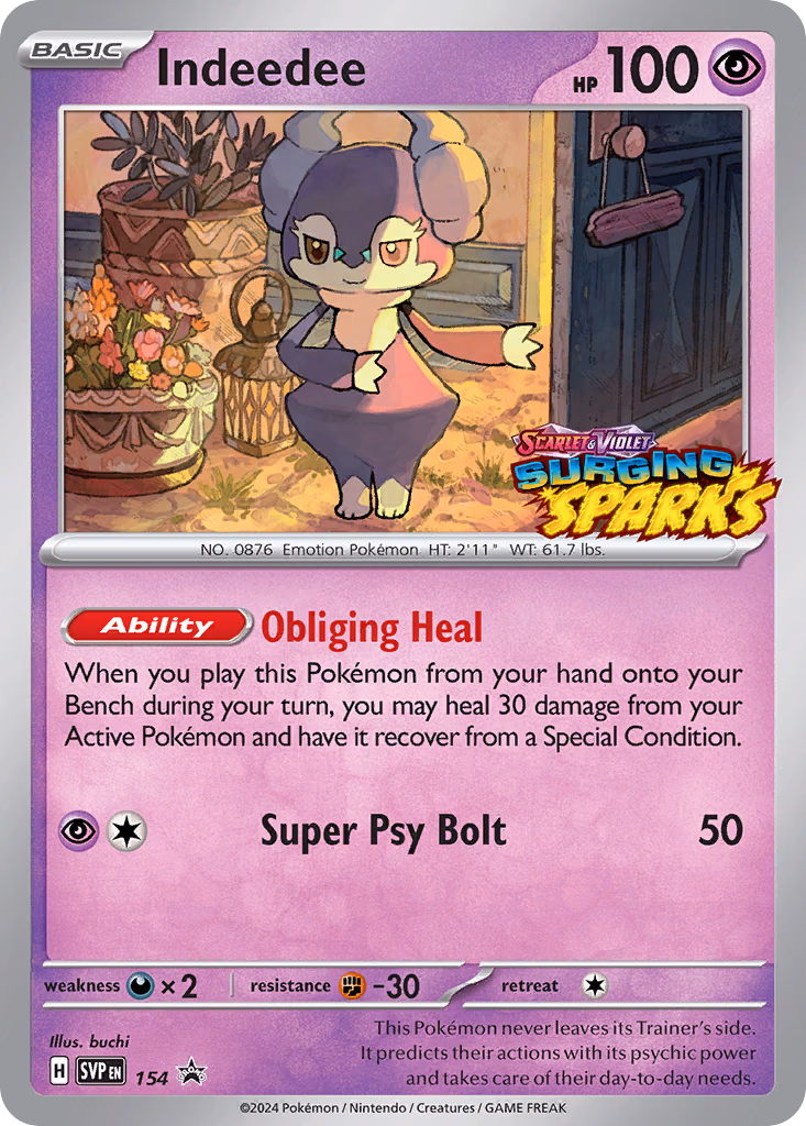Indeedee Pokemon card (154, Scarlet & Violet Black Star Promos)